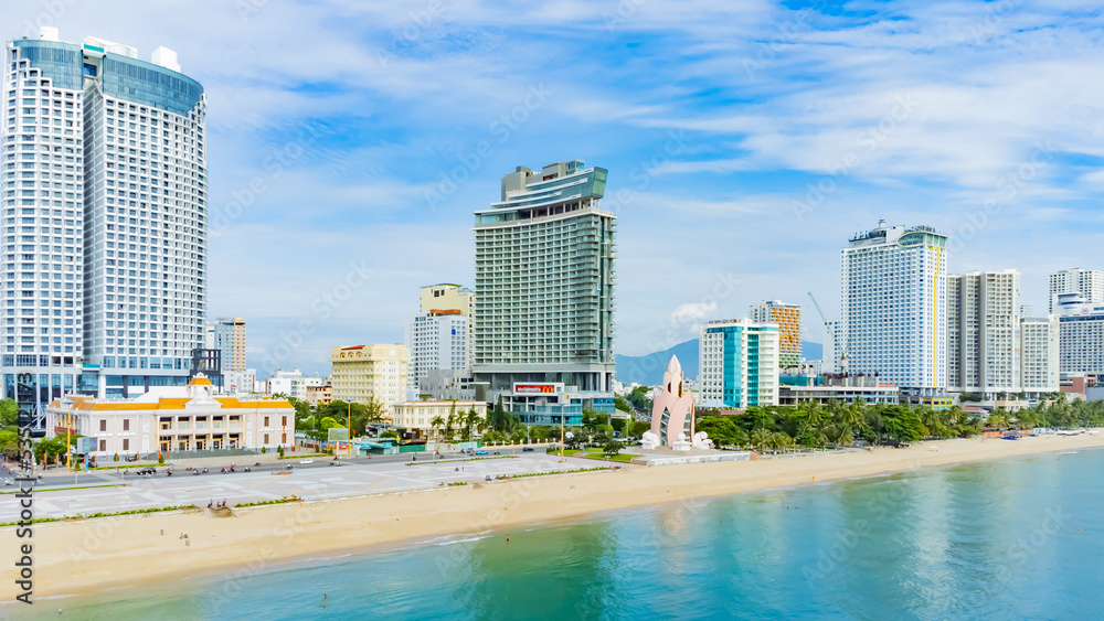 Nha Trang from a drone. Photo from a drone of one of the largest resorts in Vietnam on the coast of the South China Sea. Nha Trang from a drone. Photo from a drone of one of the largest resorts in Vietnam on the coast of the South China Sea.