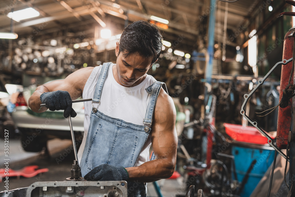 auto garage and car automobile maintenance station concept, automotive mechanic technician working in shop part of vehicle and oil combustion tool auto garage and car automobile maintenance station concept, automotive mechanic technician working in shop part of vehicle and oil combustion tool