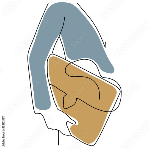 vector drawing with one line of a business person with a briefcase and colored spots.