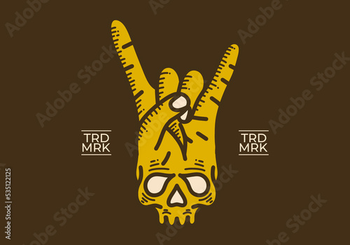 Vintage art drawing of a metal hand skull