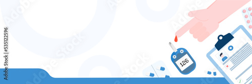 World diabetes day 14th november  poster banner design.right hand with testing blood glucose level results.clipboard and drugs on white background and Circle symbol of Diabetes day.vector illustration