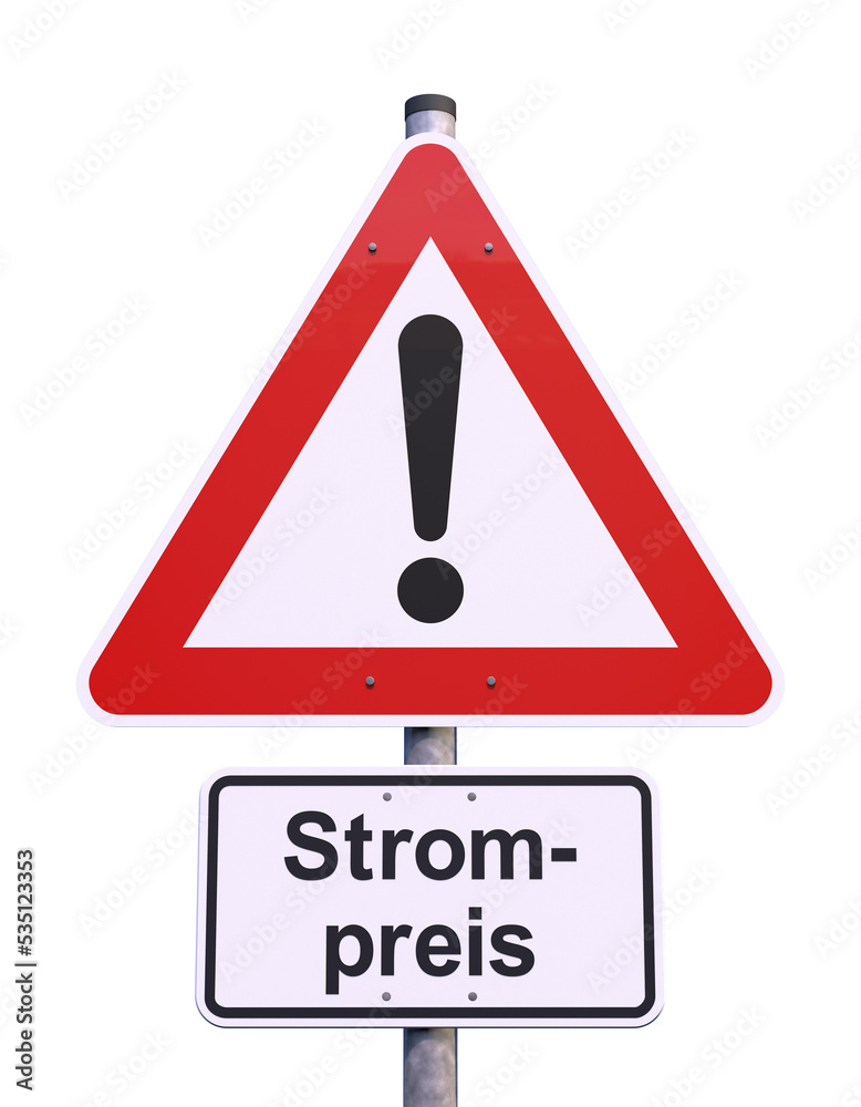3d Illustation - Achtung - Strompreis - Freisteller - Freigestellt