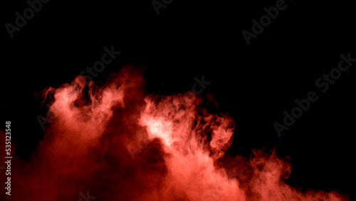 Scene glowing red smoke. Atmospheric smoke  abstract color background  close-up. Royalty high-quality free stock of Vibrant colors spectrum. Red mist or smog moves on black background