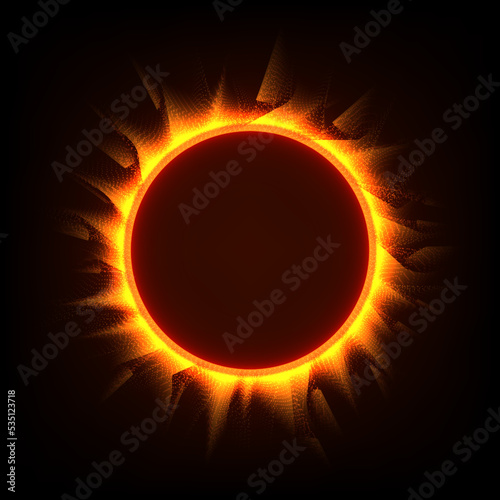 abstract burning fire circle ring of sun, vector background