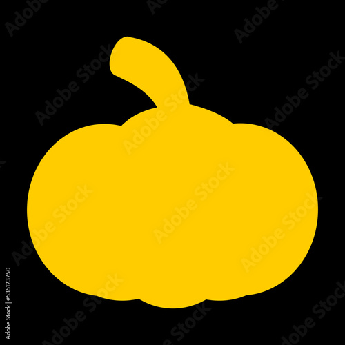 Yellow silhouette of a pumpkin on a black background. Halloween poster. Flat vector illustration