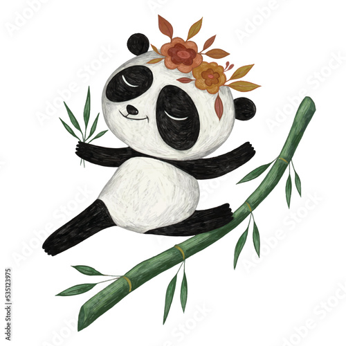 Cute panda pencil color illustration