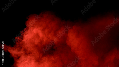 Scene glowing red, orange smoke. Atmospheric smoke, abstract color background. Royalty high-quality free stock of Vibrant colors spectrum. Red, orange mist or smog moves on black background