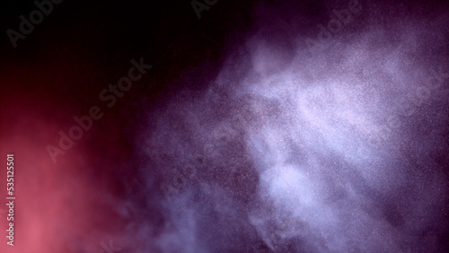 Scene glowing purple. violet smoke. Atmospheric smoke, abstract color background, close-up. Royalty high-quality stock of Vibrant colors spectrum. Purple. violet mist or smog moves on black background