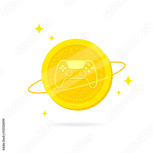 Game coin logo icon. Gaming coin with joystick symbol.