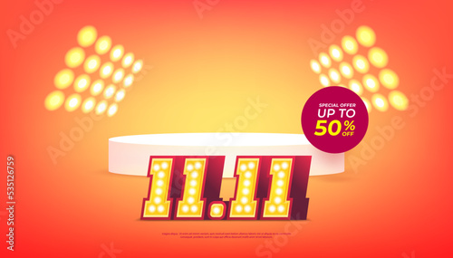 11.11 Shopping day sale poster or flyer design. Global shopping world day sale on colorful background. 11.11 Crazy sales online.