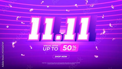 11.11 Shopping day Poster or banner. 11.11 Online sale banner template design for social media and website.