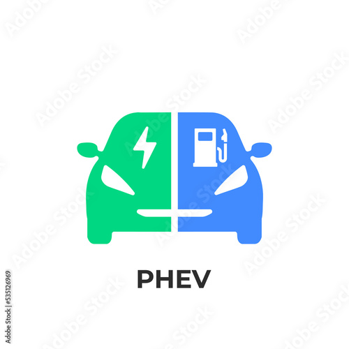 Plug-in hybrid electric vehicles (PHEV) icon, Half section part of Electric energy and fuel engine symbol. vector