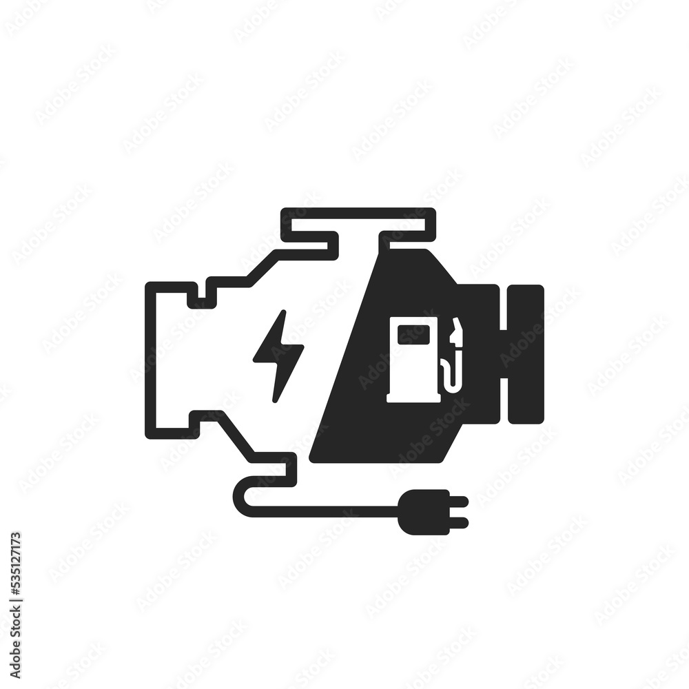 Plug-in hybrid electric vehicle (PHEV) engine icon. isolated on white background. - obrazy, fototapety, plakaty 