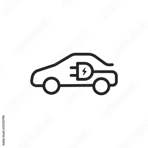 Electric car EV with plug icon symbol, Green hybrid vehicles charging point sign, Eco friendly vehicle concept. vector