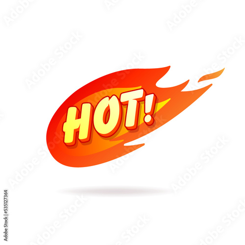 Hot fire sign, promotion fire banner, price tag, hot sale, offer, price. photo