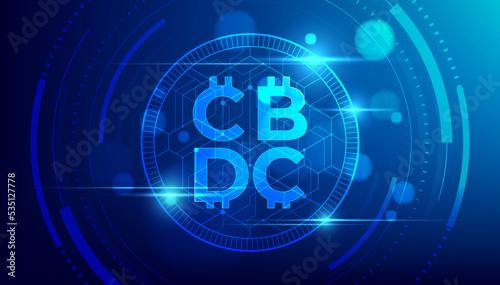 CBDC futuristic digital money on blue background. Central Bank Digital Currency banner vector.