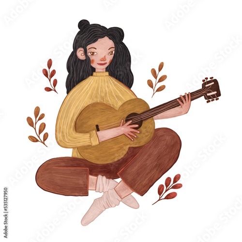 Cute girl playing guitar illustration