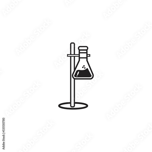 illustration vector graphic of erlenmeyer flask on burette . perfect for chemical test collection or science education.
