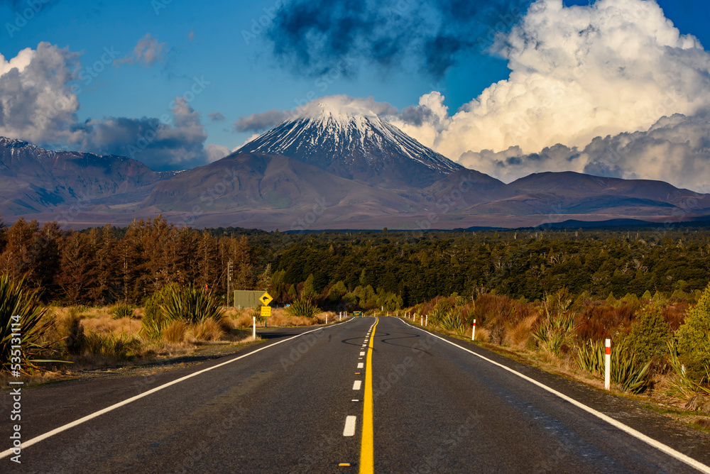 Road leading to Mt. Ngauruhoe in Tongariro National Park, New Zealand