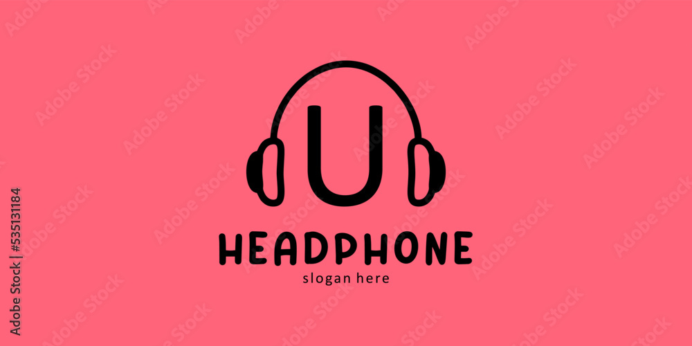 Headphone Logo Design with Letter U Headphone Logo Design with Letter U