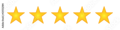 Five-star rating icon for product review  mobile application  website  yellow stars on a white background