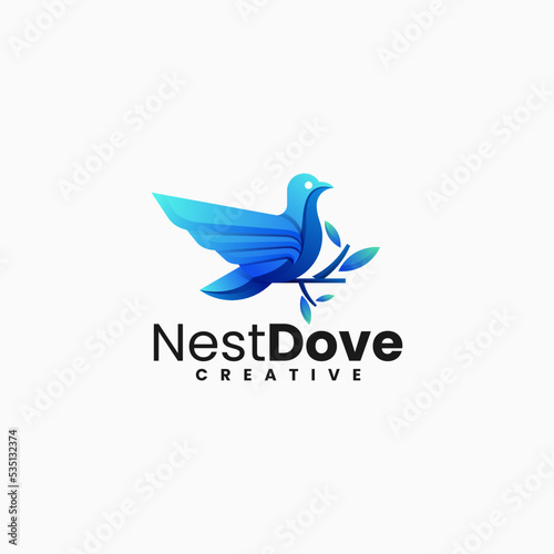 Vector Logo Illustration Nest Dove Gradient Colorful Style.