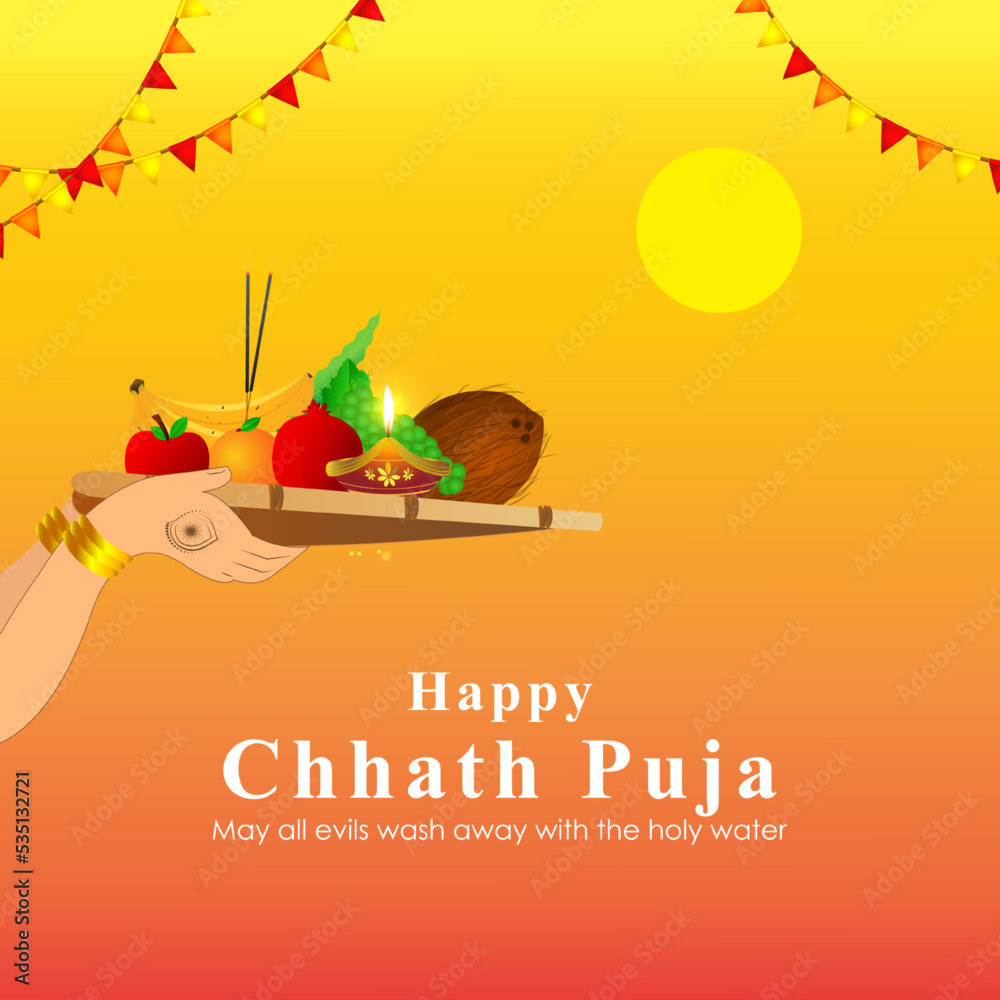 Fototapeta premium Vector illustration for Chhath Puja greeting