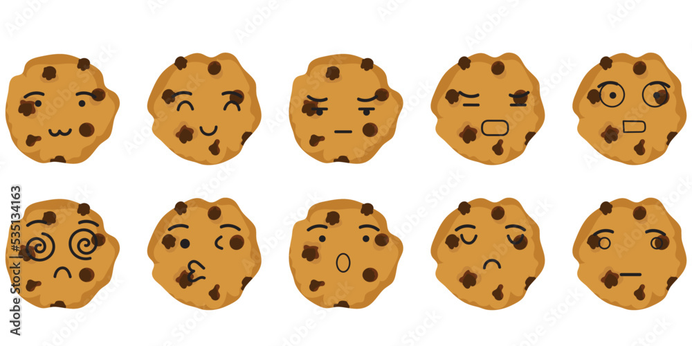 set of cookies character isolated on white background set of cookies character isolated on white background