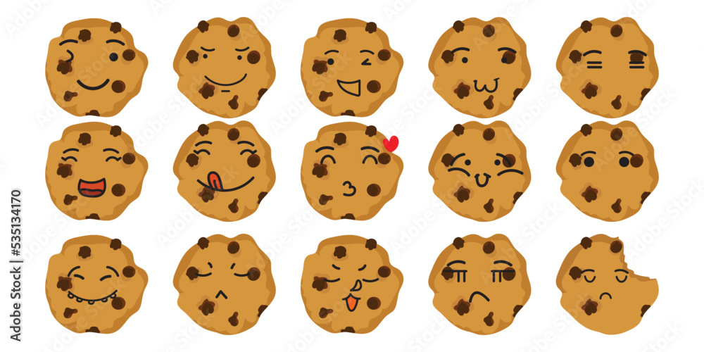 set of cookies character isolated on white background set of cookies character isolated on white background