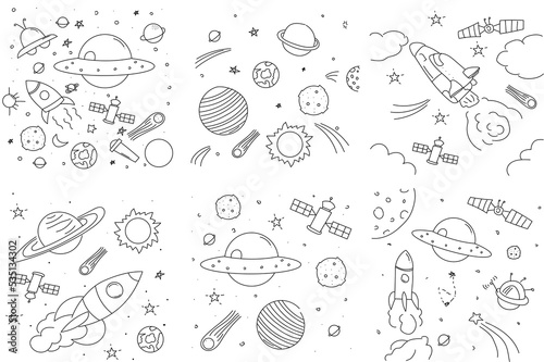 Set of doodles handrawn sky and planet worlds