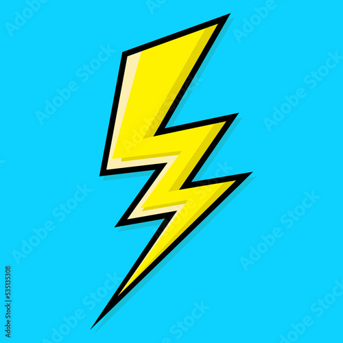 Yellow electric lightning bolt with shading effects on background vector icon.