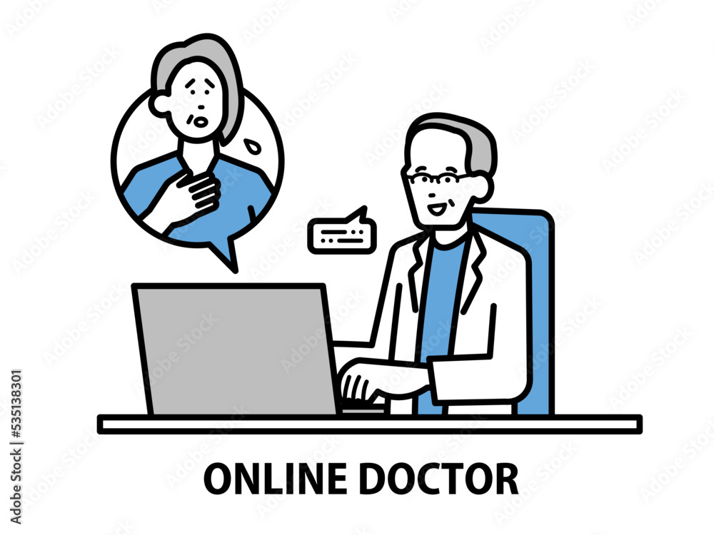 オンラインで患者の診察をする医師のイラスト素材