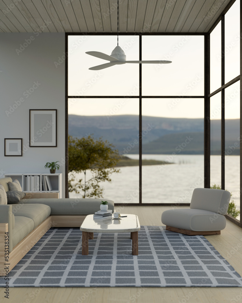 Illustration of Scandinavian Modern High Ceiling Apartment Decor