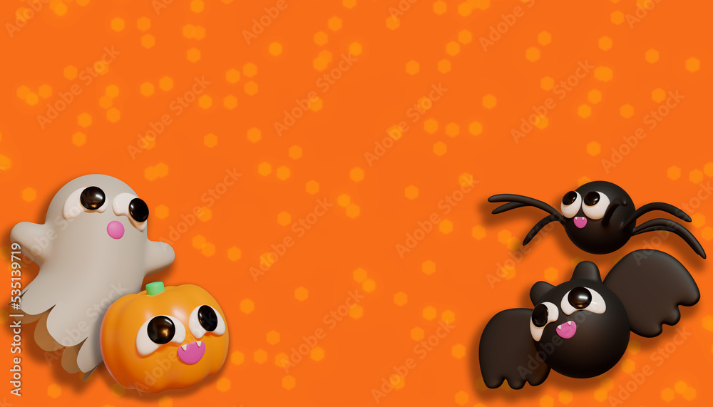 Halloween banner whit pumpkin. 3D Illustration. Above view over an orange banner background with copy space. Halloween banner whit pumpkin. 3D Illustration. Above view over an orange banner background with copy space.