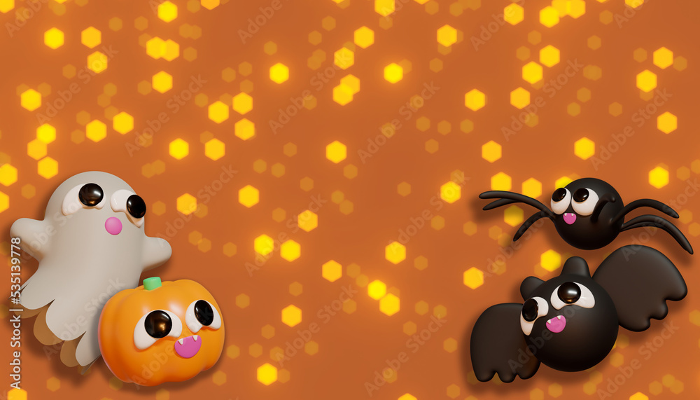 Halloween banner whit pumpkin. 3D Illustration. Above view over an orange banner background with copy space. Halloween banner whit pumpkin. 3D Illustration. Above view over an orange banner background with copy space.