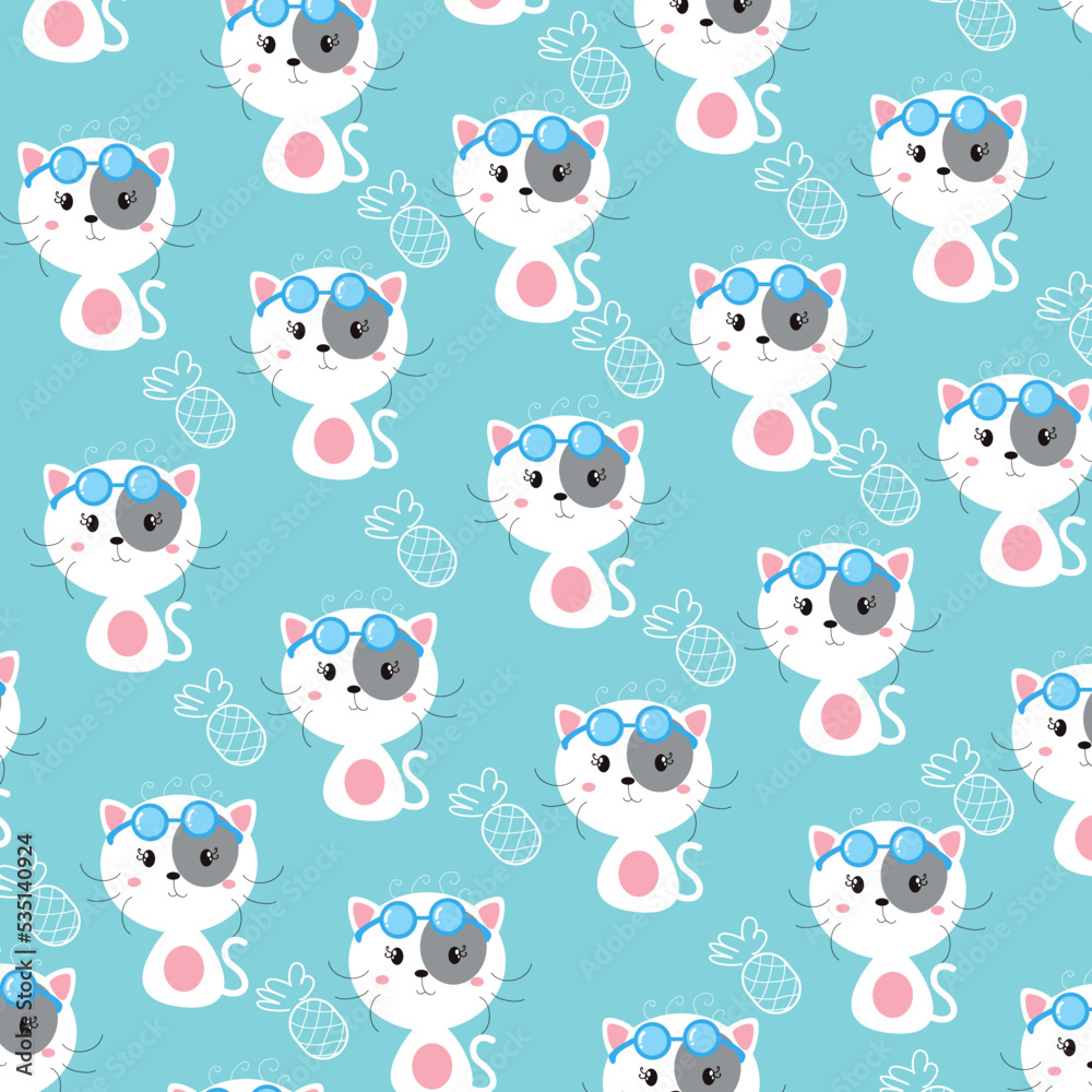 Seamless pattern with cute cat animals. Perfect for kids clothes design