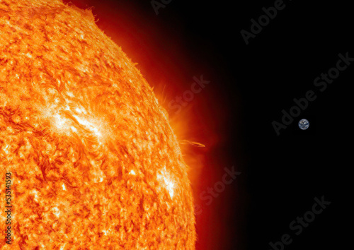 Fototapeta Naklejka Na Ścianę i Meble -  Accurate size comparison of Earth and Sun. 