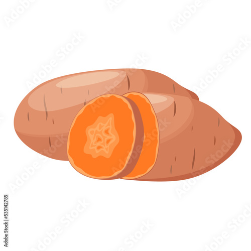 Ripe yam on a white background. The ingredient. Cartoon design.