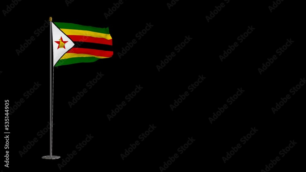 Animated video of Zimbabwe flag waving in the wind with alpha channel