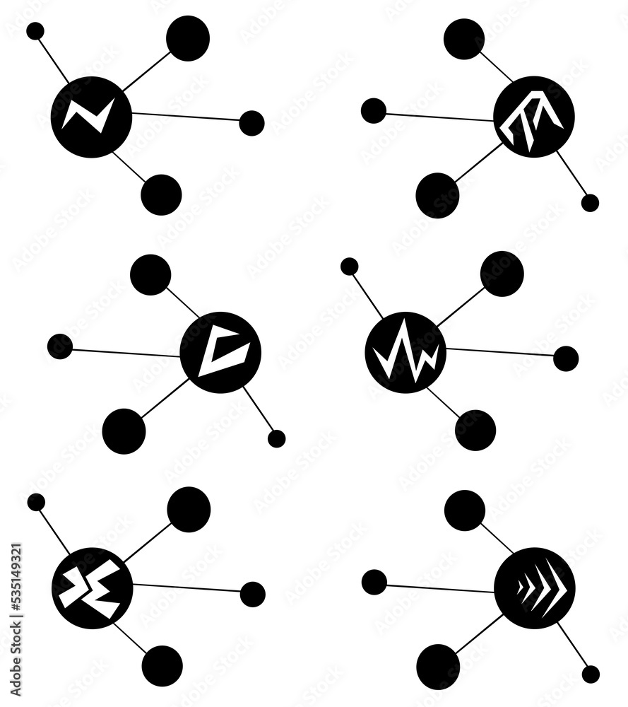 Black and white graphics, neurons, simple elements, circles, lines, white background, illustration, texture, fragment, point