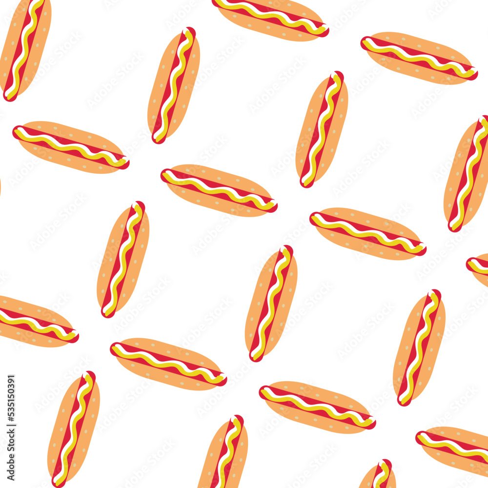 Hot dog pattern on gray background. Vector fast food Hot dog pattern on gray background. Vector fast food