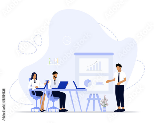 Pitch meeting concept illustration.Suitable for landing page, ui, web, App intro card, editorial, flyer, and banner