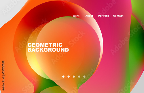 Landing page abstract liquid background. Flowing shapes, round design and circle. Web page for website or mobile app wallpaper