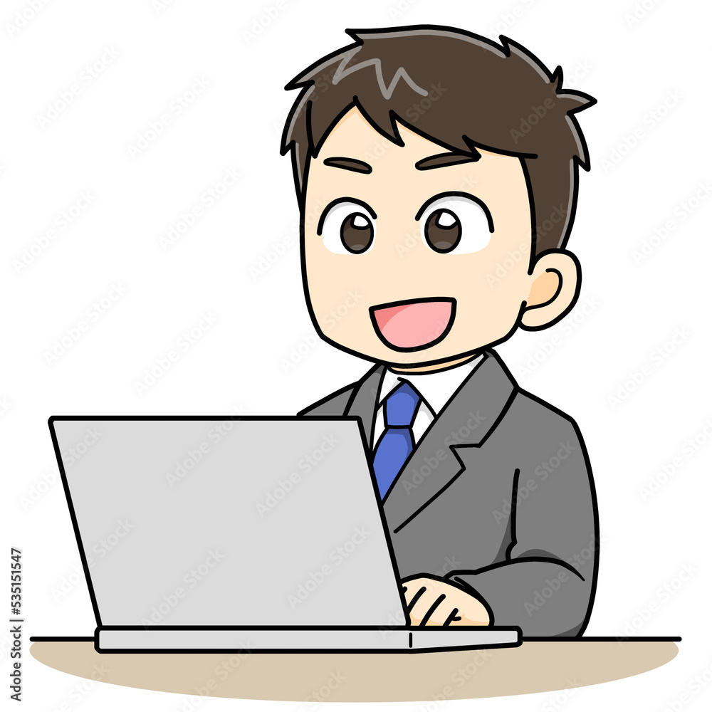 パソコンを操作する笑顔のビジネスマン
