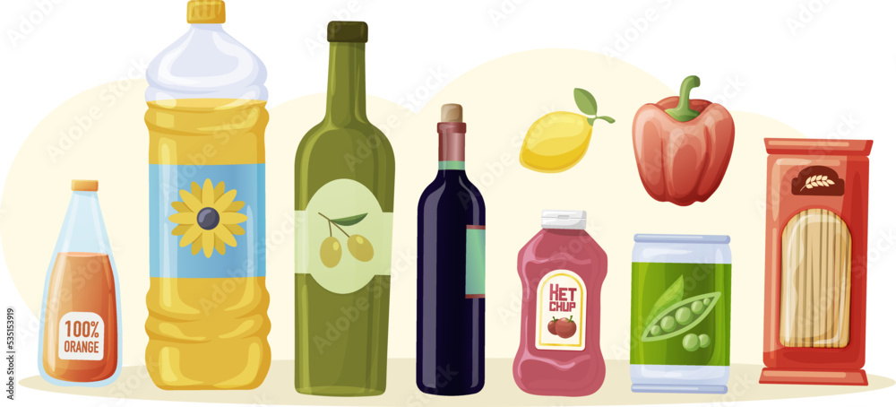 Grocery products set. Sauce, condiment and dressing for culinary Grocery products set. Sauce, condiment and dressing for culinary