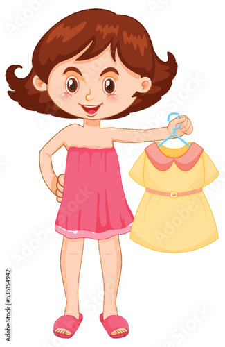 Girl picking up dress on white background