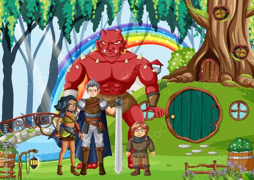 Enchanted scene with medieval cartoon characters