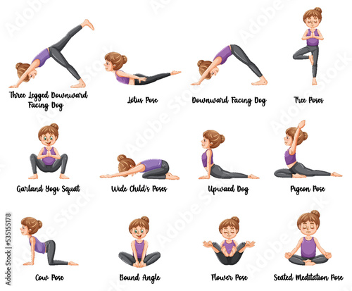 Set of yoga postures