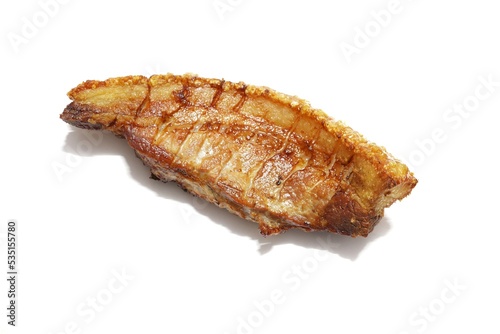 Grilled pork belly on a white background