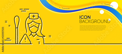 Nurse with Cotton swab line icon. Abstract yellow background. Doctor assistant sign. Face protection symbol. Minimal nurse line icon. Wave banner concept. Vector